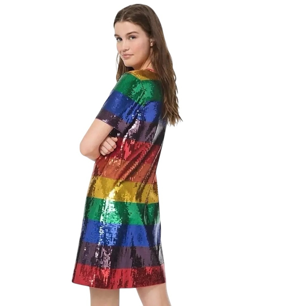 Michael Michael Kors Rainbow Sequined Cotton-Jersey T-Shirt Dress Size XS - Picture 2 of 10